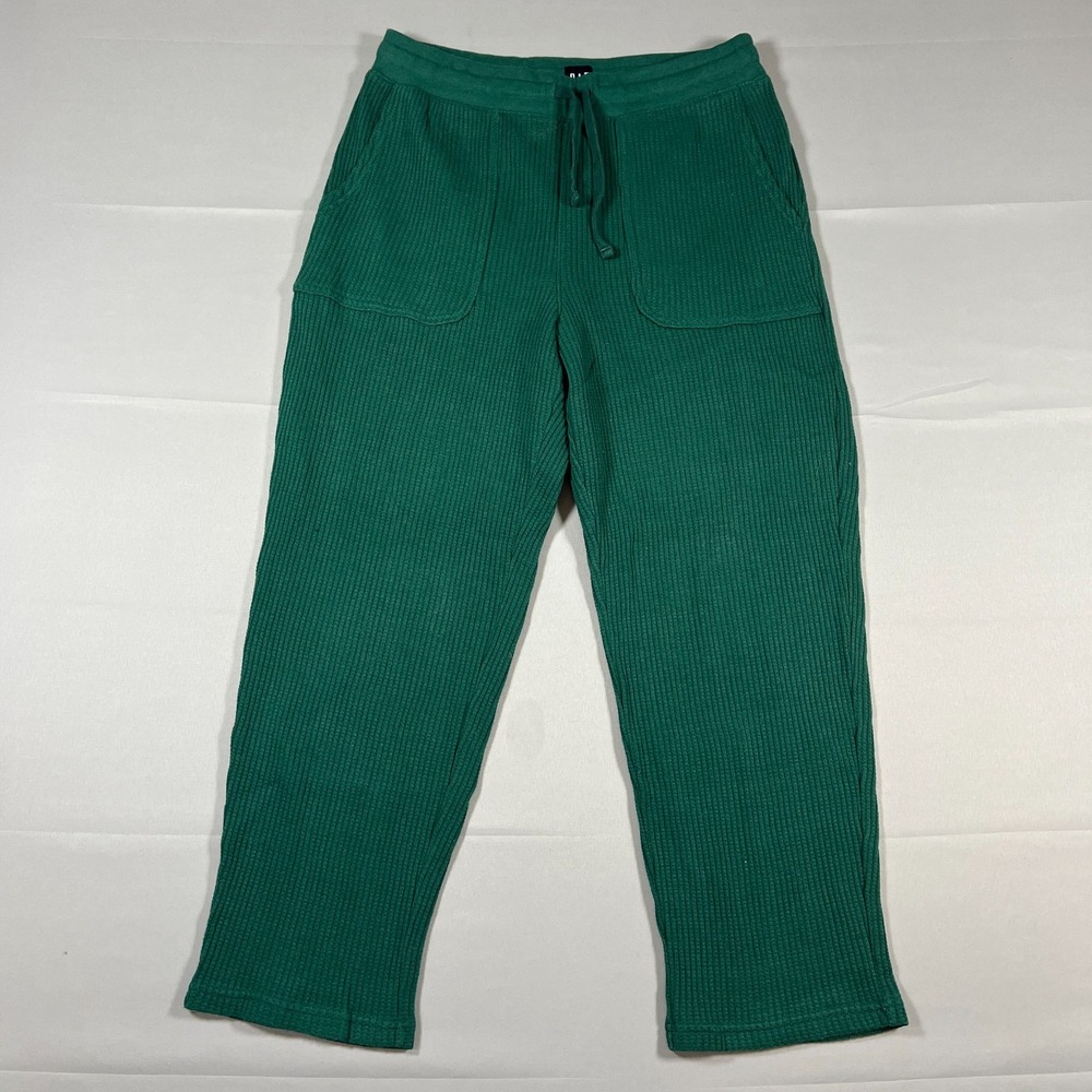 Gap Waffle Easy Taper Pants Womens Medium Green Cotton Stretch Drawstring Waist